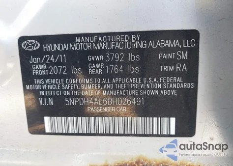 2011 Hyundai Elantra Gls из США, поврежденный, VIN 5NPDH4AE6BH026491